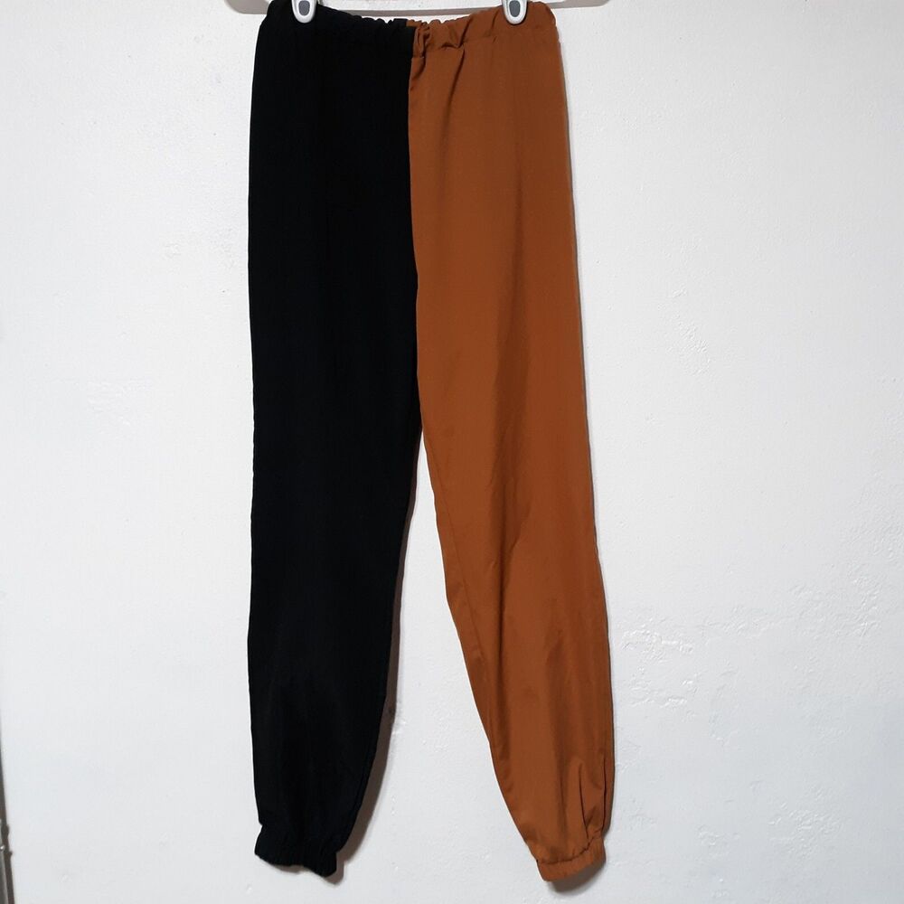 Romwe Colorblock Womens Pants Brown Black Casual Size Small High Rise